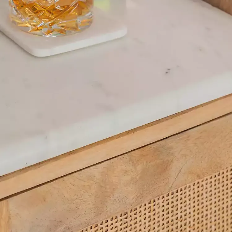 Kirklands Home Natural Marble Rattan Front Bar Cabinet