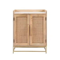 Kirklands Home Natural Marble Rattan Front Bar Cabinet