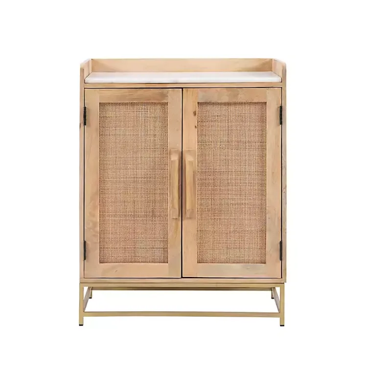 Kirklands Home Natural Marble Rattan Front Bar Cabinet