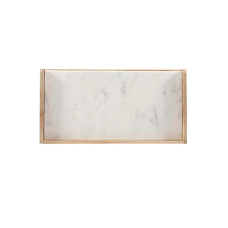 Kirklands Home Natural Marble Rattan Front Bar Cabinet
