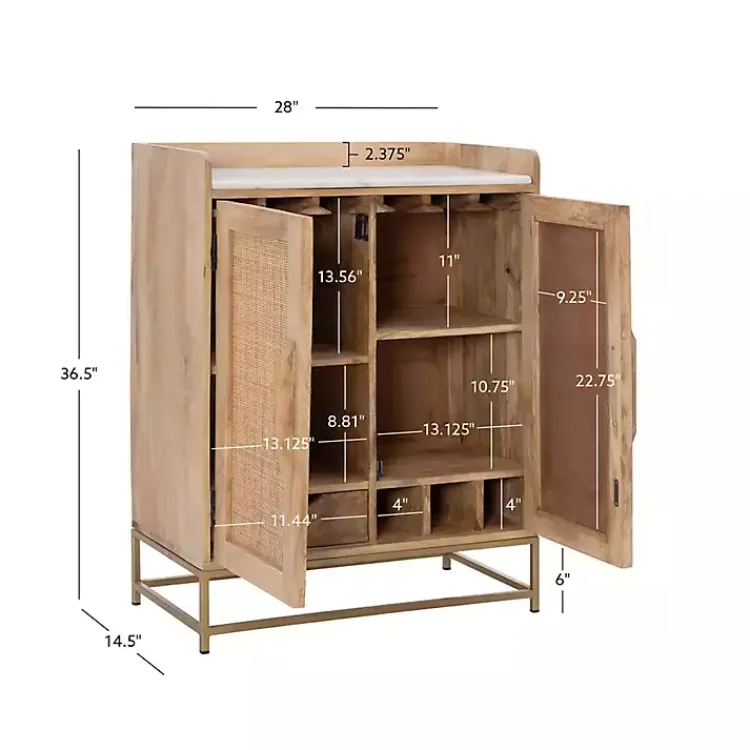 Kirklands Home Natural Marble Rattan Front Bar Cabinet