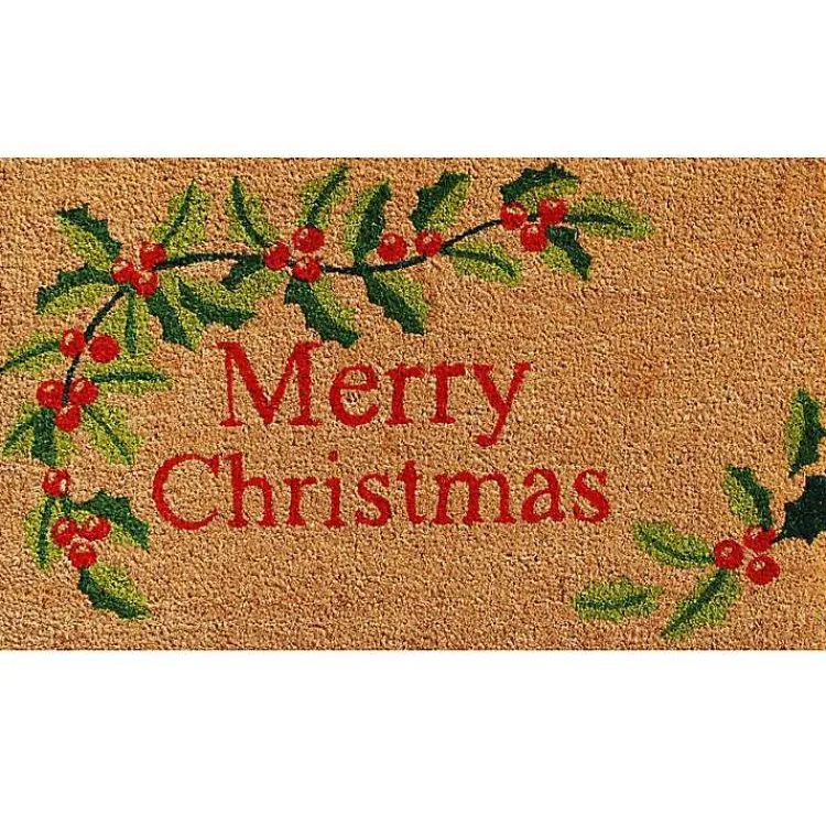 Outdoor Christmas Decorations>Kirklands Home Natural Merry Christmas Holly Coir Doormat