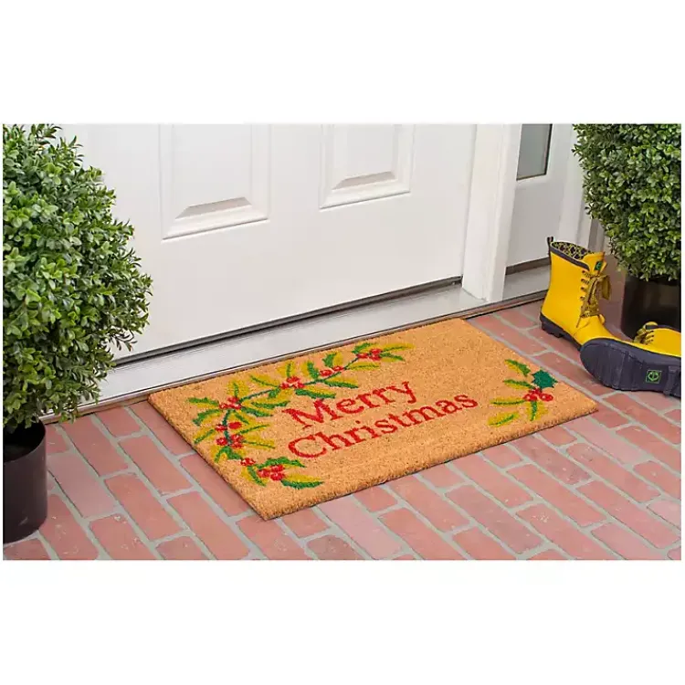 Outdoor Christmas Decorations>Kirklands Home Natural Merry Christmas Holly Coir Doormat