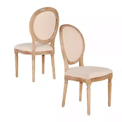 Kirklands Home Natural Oval Back Linen Dining Chairs, Set of 2 White Hot