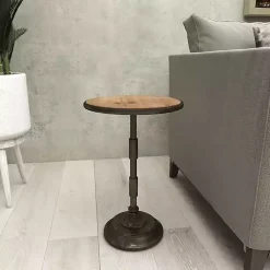 Kirklands Home Natural Pine and Gray Metal Accent Table, 21 in. Hot