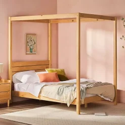Kirklands Home Natural Pine Canopy Full Bed Tan