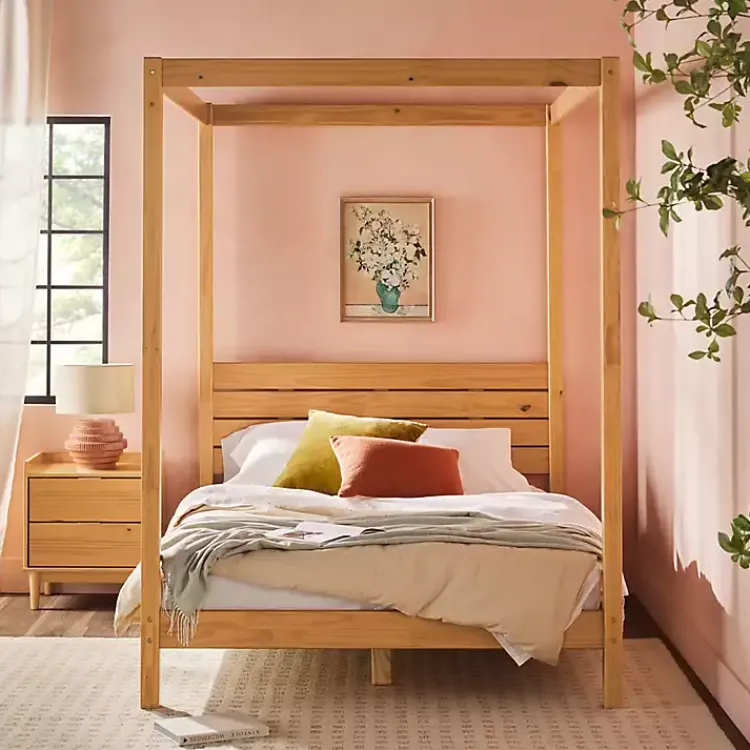 Kirklands Home Natural Pine Canopy Full Bed Tan