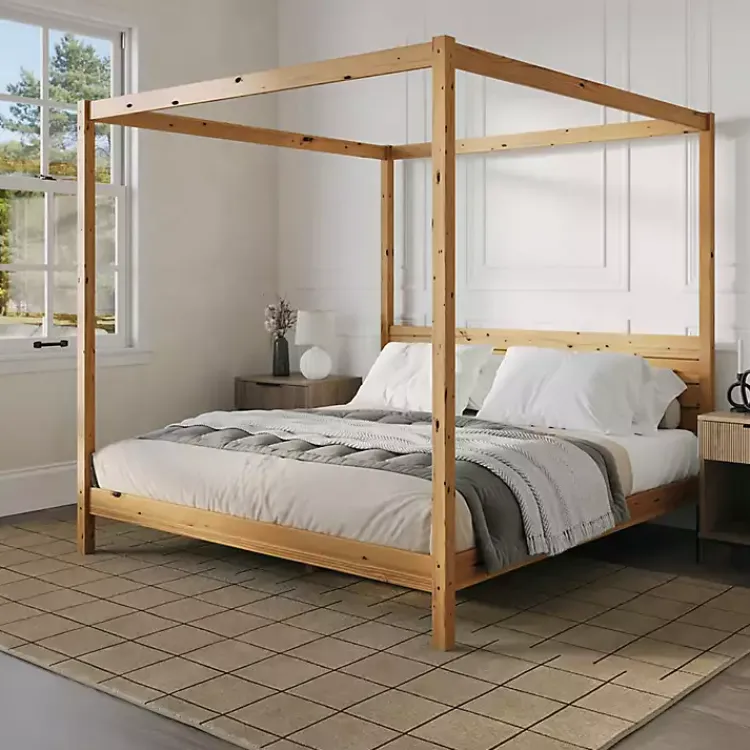 Kirklands Home Natural Pine Canopy King Bed Tan Best