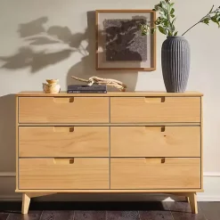 Kirklands Home Natural Pine 6-Drawer Dresser Tan New
