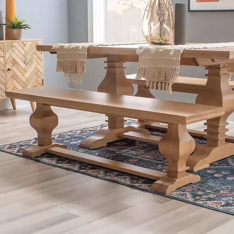 Kirklands Home Natural Pine Wood Knotted Column Bench Tan Best