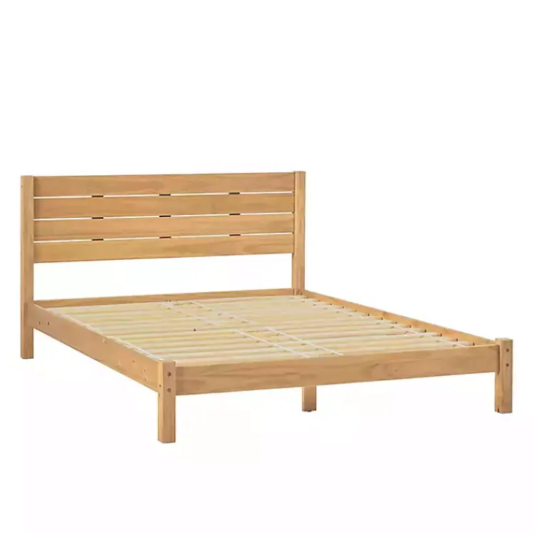 Kirklands Home Natural Pine Wood Slatted Headboard Queen Bed Tan Clearance