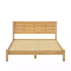 Kirklands Home Natural Pine Wood Slatted Headboard Queen Bed Tan Clearance