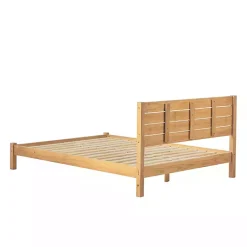 Kirklands Home Natural Pine Wood Slatted Headboard Queen Bed Tan Clearance
