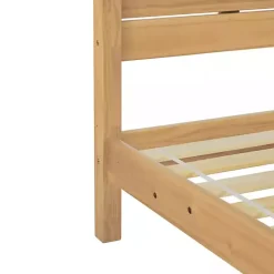 Kirklands Home Natural Pine Wood Slatted Headboard Queen Bed Tan Clearance
