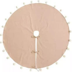 Christmas Tree Skirts & Collars>Kirklands Home Natural Pom Pom Trim Tree Skirt Tan