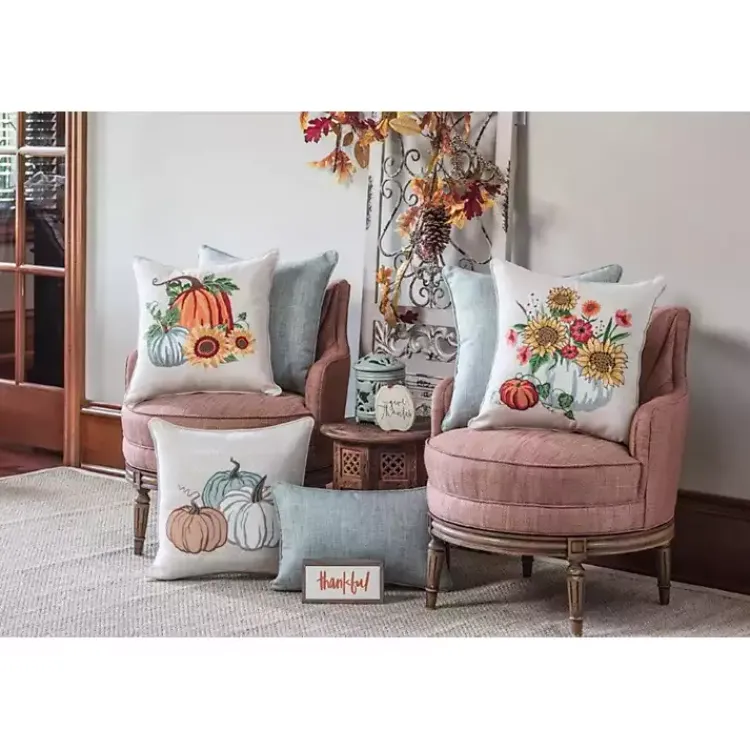 Fall>Kirklands Home Natural Pumpkins Applique Pillow