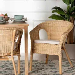 Kirklands Home Natural Rat Abbey Dining Chair Tan New