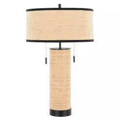 Kirklands Home Natural Rattan and Black Metal Table Lamp New