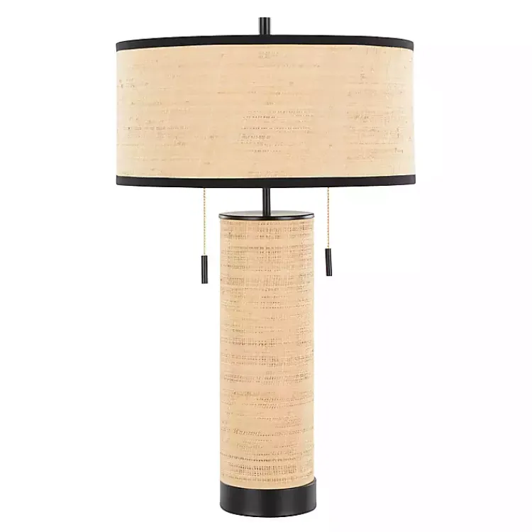 Kirklands Home Natural Rattan and Black Metal Table Lamp New