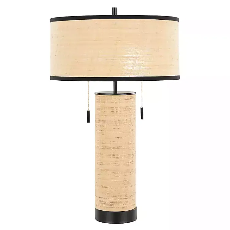 Kirklands Home Natural Rattan and Black Metal Table Lamp New