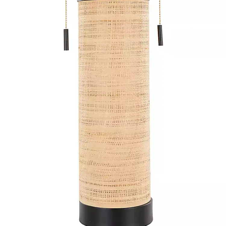 Kirklands Home Natural Rattan and Black Metal Table Lamp New