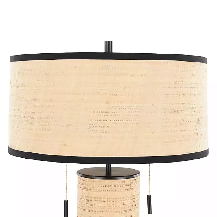 Kirklands Home Natural Rattan and Black Metal Table Lamp New