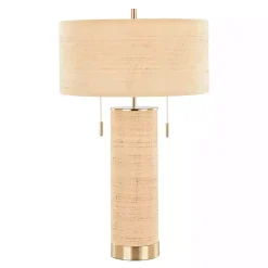 Kirklands Home Natural Rattan and Gold Metal Table Lamp New
