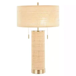 Kirklands Home Natural Rattan and Gold Metal Table Lamp New