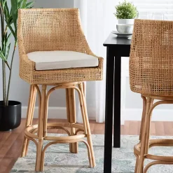 Kirklands Home Natural Rattan Bella Swivel Bar Stool White Online