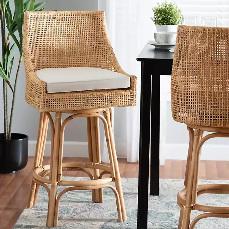 Kirklands Home Natural Rattan Bella Swivel Bar Stool White Online