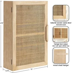 Kirklands Home Natural Rattan Wall Cabinet New