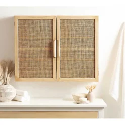 Kirklands Home Natural Rattan Wall Cabinet New