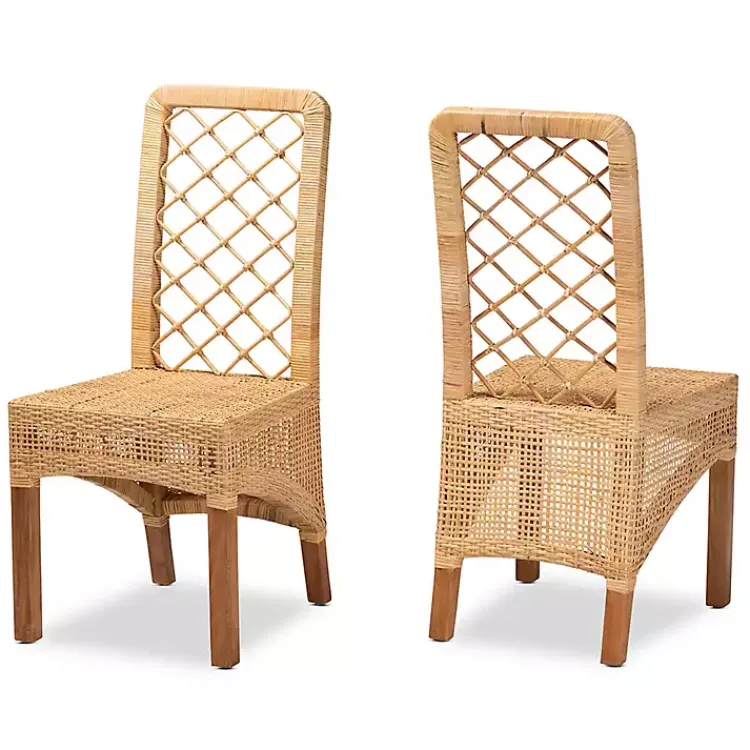 Kirklands Home Natural Rat Woven Back Dining Chairs, Set of 2 Tan