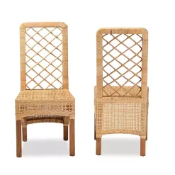 Kirklands Home Natural Rat Woven Back Dining Chairs, Set of 2 Tan