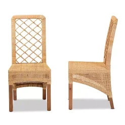 Kirklands Home Natural Rat Woven Back Dining Chairs, Set of 2 Tan