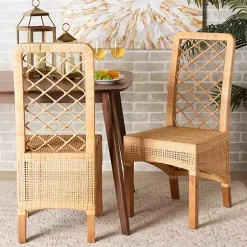 Kirklands Home Natural Rat Woven Back Dining Chairs, Set of 2 Tan