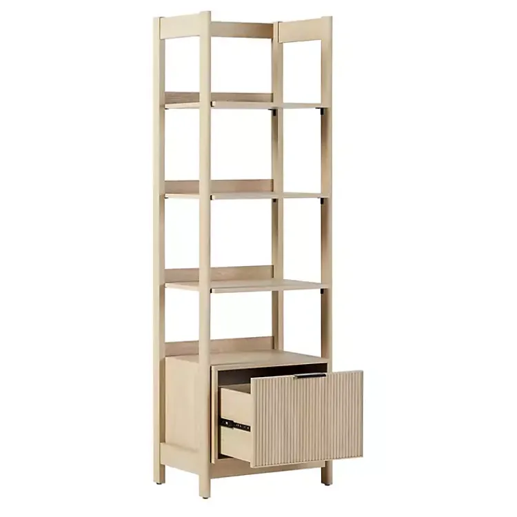 Kirklands Home Natural Reeded Wood Holmes Narrow Bookcase Tan Hot
