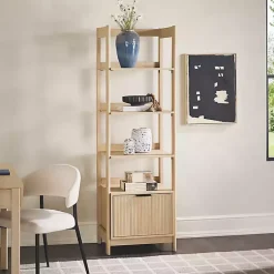 Kirklands Home Natural Reeded Wood Holmes Narrow Bookcase Tan Hot
