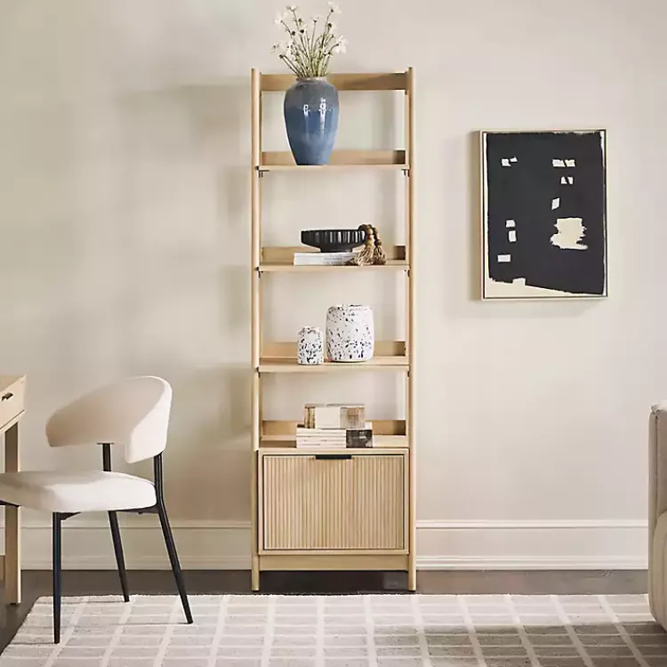 Kirklands Home Natural Reeded Wood Holmes Narrow Bookcase Tan Hot