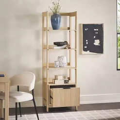 Kirklands Home Natural Reeded Wood Holmes Narrow Bookcase Tan Hot