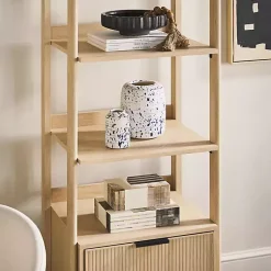 Kirklands Home Natural Reeded Wood Holmes Narrow Bookcase Tan Hot