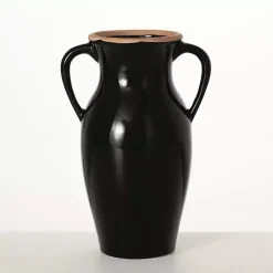 Vases>Kirklands Home Natural Rimmed Onyx Urn Vase Black