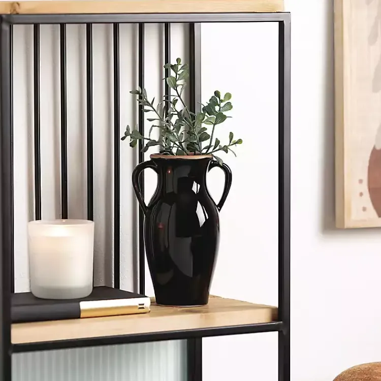 Vases>Kirklands Home Natural Rimmed Onyx Urn Vase Black
