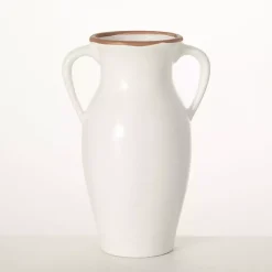 Vases>Kirklands Home Natural Rimmed Urn Vase White