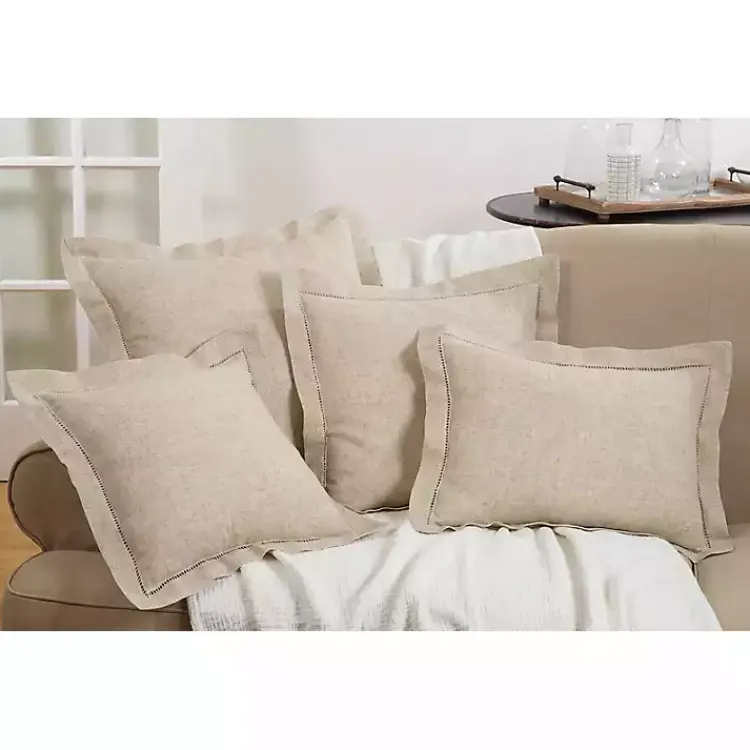 Pillows>Kirklands Home Natural Rustic Hemstitched Throw Pillow Tan