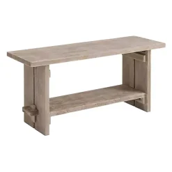 Kirklands Home Natural Rustic Whitewashed Mango Wood Bench Tan Clearance