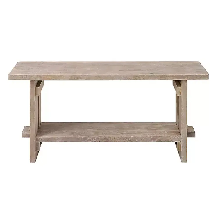 Kirklands Home Natural Rustic Whitewashed Mango Wood Bench Tan Clearance