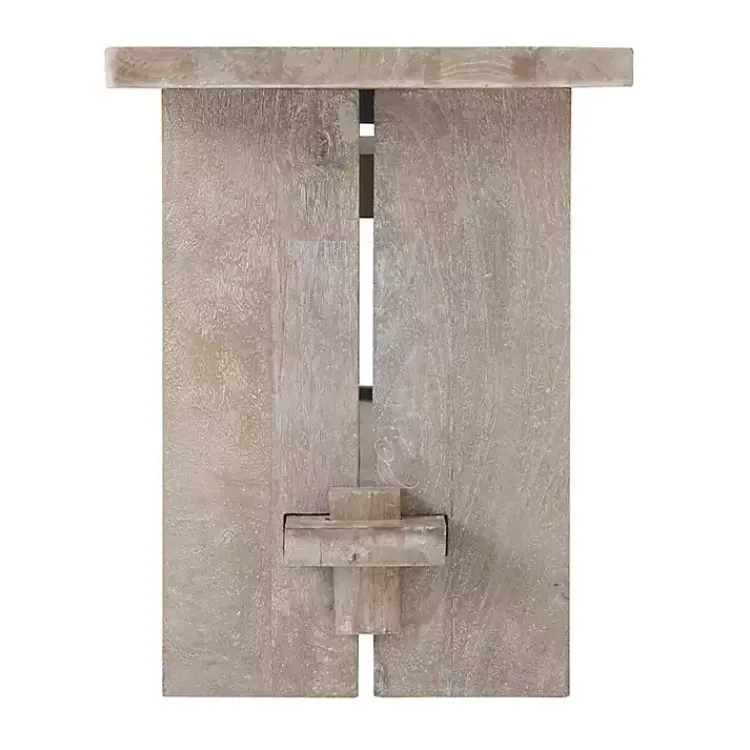 Kirklands Home Natural Rustic Whitewashed Mango Wood Bench Tan Clearance