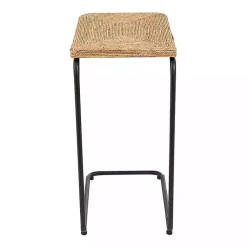 Kirklands Home Natural Seagrass and Black Metal C-Table Tan Clearance