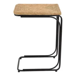 Kirklands Home Natural Seagrass and Black Metal C-Table Tan Clearance
